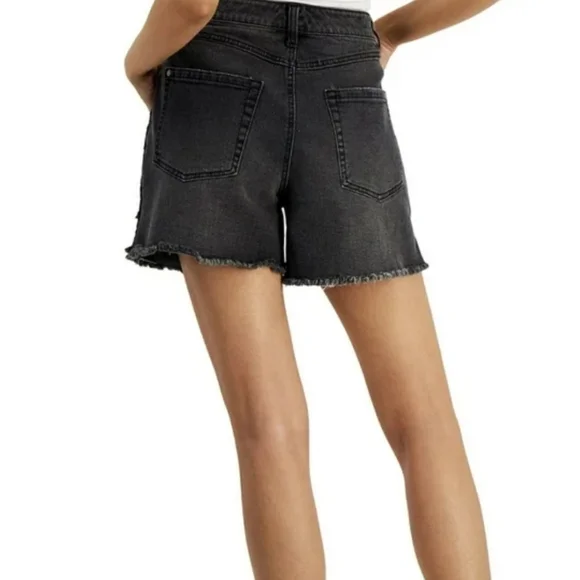 INC Denim Black Distressed High Rise Embroidery Detail Denim Jean Shorts, Size 2 - Picture 5 of 16